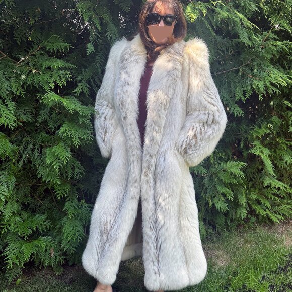 Full Length Genuine Fox Fur Coat Size 10 (8 - 13)  Arctic Golden Isle Fox - Picture 1 of 15